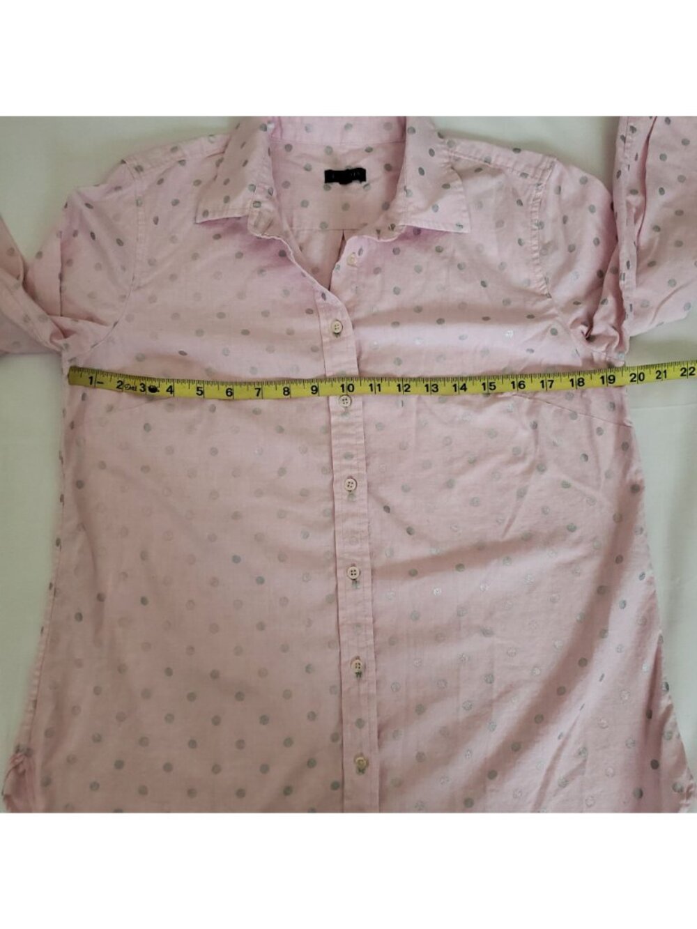 Talbots Women's Baby Pink Shimmer Foil Polka Dots Classic Button Down Shirt M - Picture 8 of 10